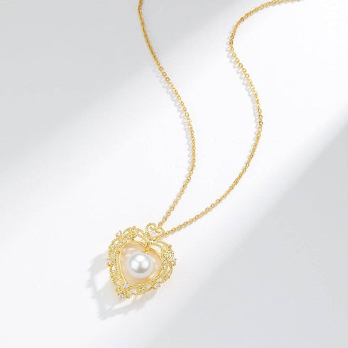 Vintage Hollow Heart Freshwater Pearl Pendant Necklace - House Of Pearls